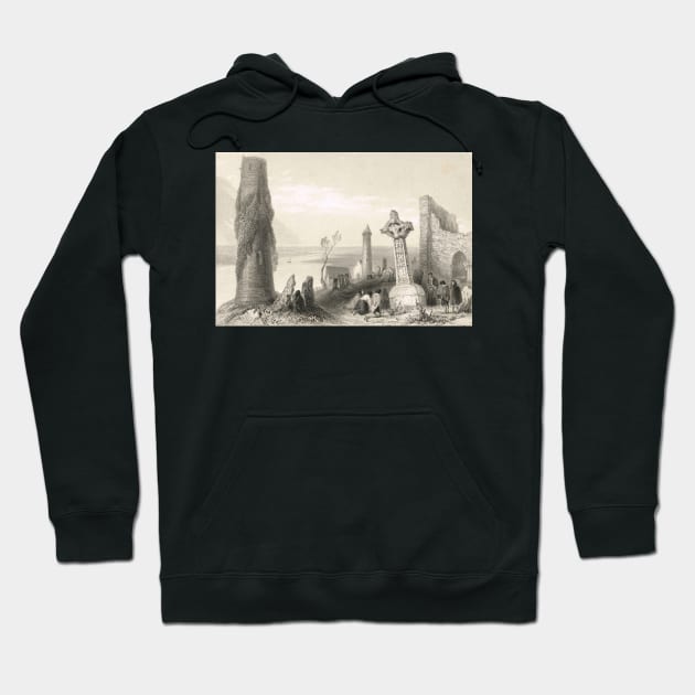 Ancient Cross Clonmacnoise, Offaly, Ireland 1841 Hoodie by artfromthepast
